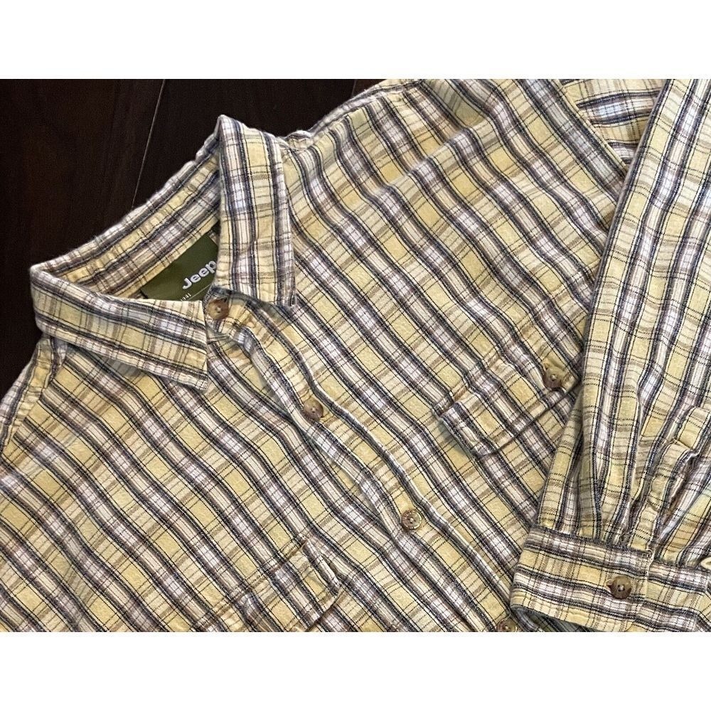 Jeep Button Down Shirt Men Lg Yellow Plaid Long Sleeve Rugged Fall Classic Cabin